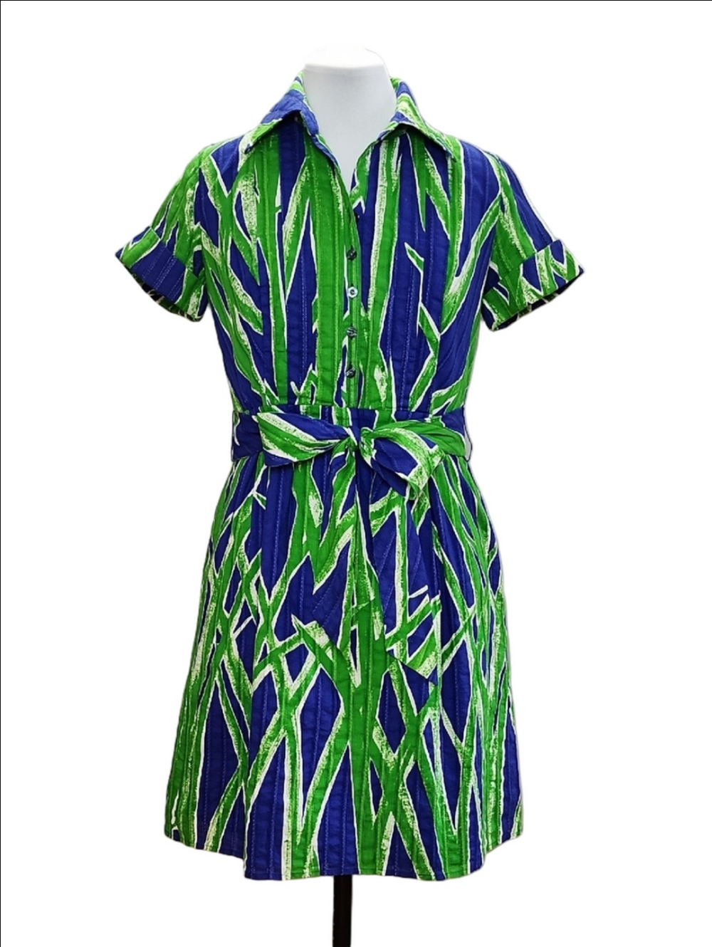 LILLY PULITZER Green & Blue leaf print short sleeve half button down dress